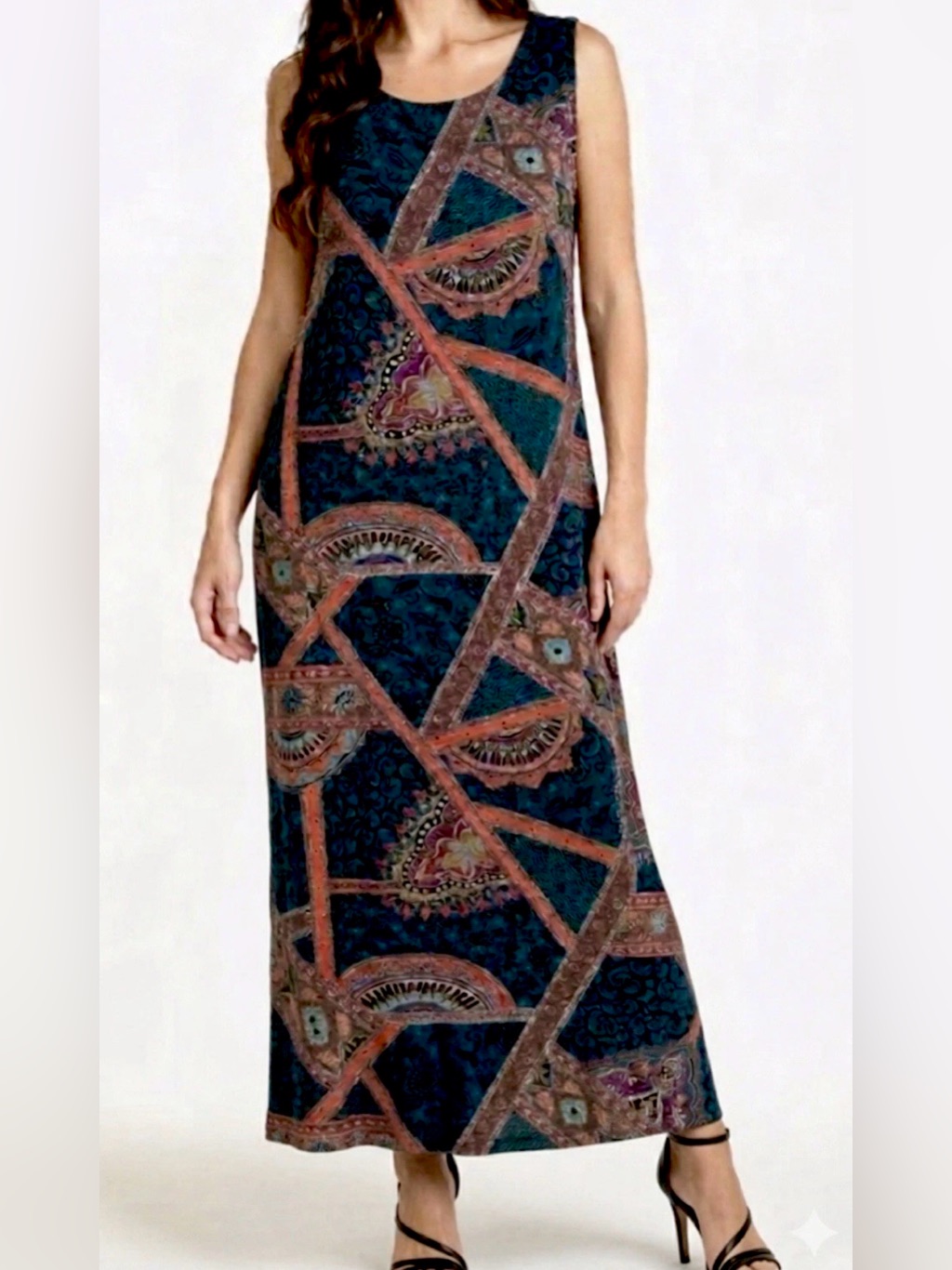 Vtg 1980s Carole Little Slinky Maxi Dress 1x/2x Sleeveless Textured Gothic Boho